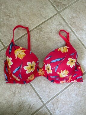PINK Victoria's Secret red Pepper Floral 34D Wear Everywhere Push Up Bra VS